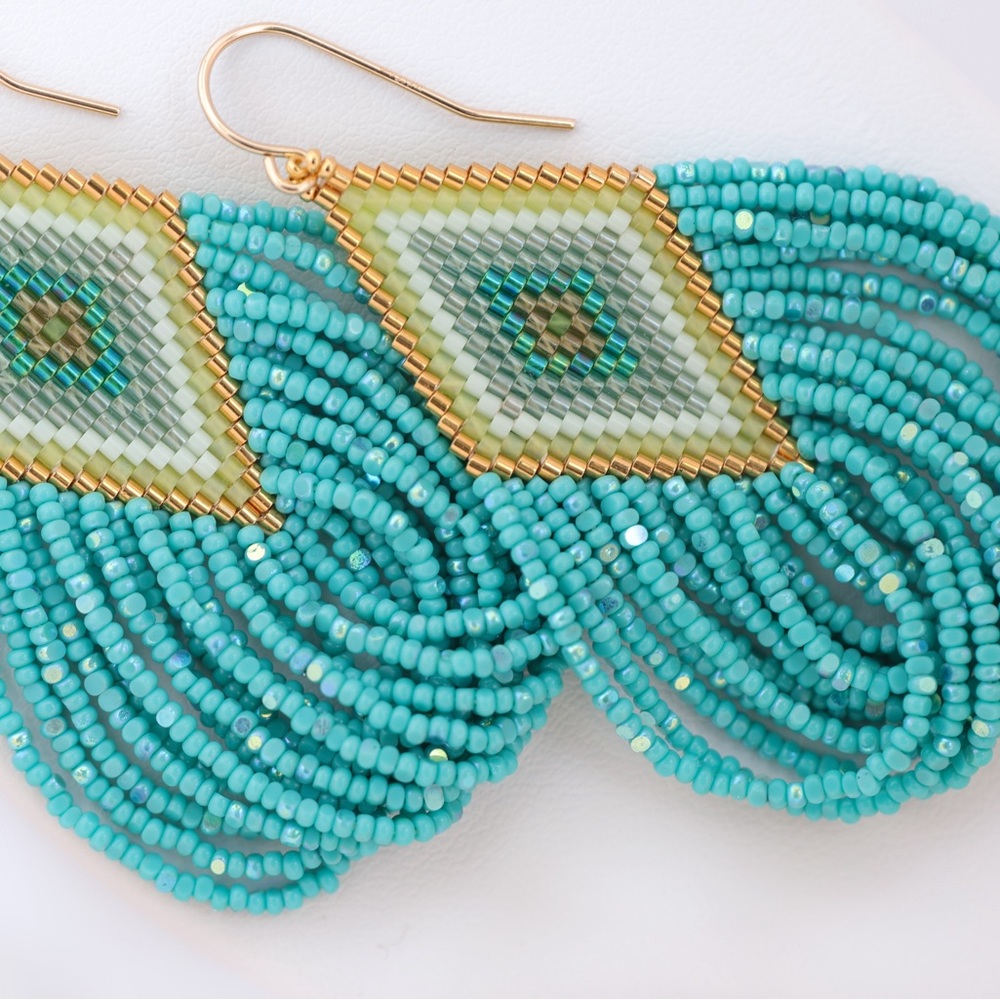 Sage’s Aura | Tropical Teal + Lime | Handmade Beaded Earrings NWOT